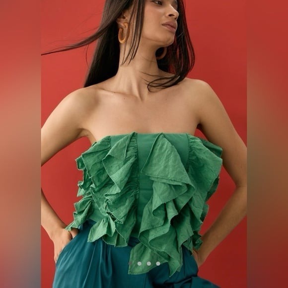 Anthropologie Tops - Anthropologie green ruffle tube top XL